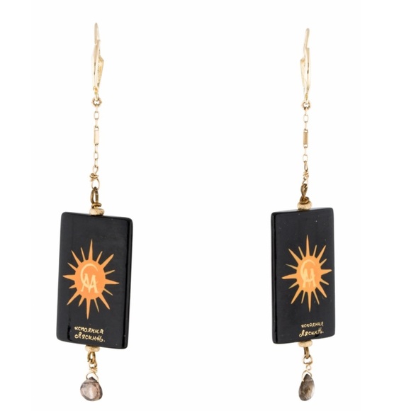 14K Diamond & Black Enamel Drop Earrings, Collector’s Piece. EARRI0706-ID - Picture 4 of 9